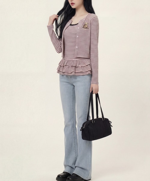 HOOK（フック）の「HOOK for girls 26SS　ベアプリントボーダートップスアンサンブル カーディガン＆ペプラムキャミ（アンサンブル・レディース・ピンク/ブラック・S/M/L）」の20枚目の写真