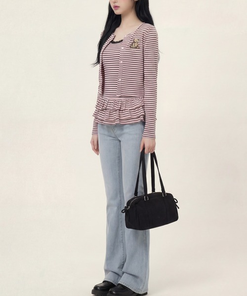 HOOK（フック）の「HOOK for girls 26SS　ベアプリントボーダートップスアンサンブル カーディガン＆ペプラムキャミ（アンサンブル・レディース・ピンク/ブラック・S/M/L）」の21枚目の写真