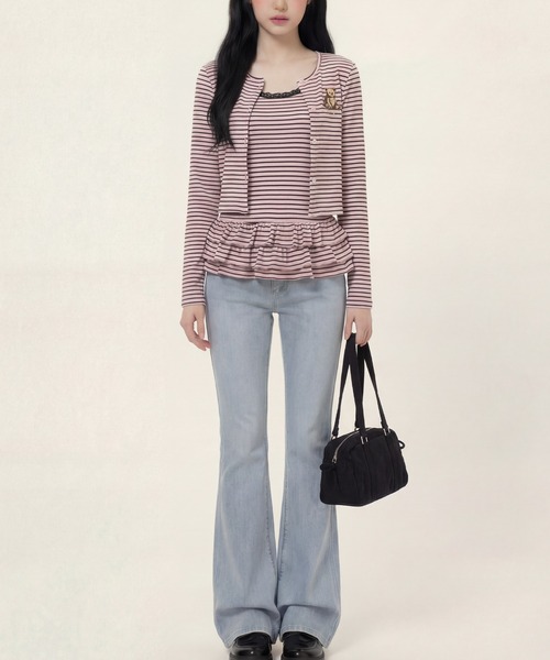 HOOK（フック）の「HOOK for girls 26SS　ベアプリントボーダートップスアンサンブル カーディガン＆ペプラムキャミ（アンサンブル・レディース・ピンク/ブラック・S/M/L）」の22枚目の写真