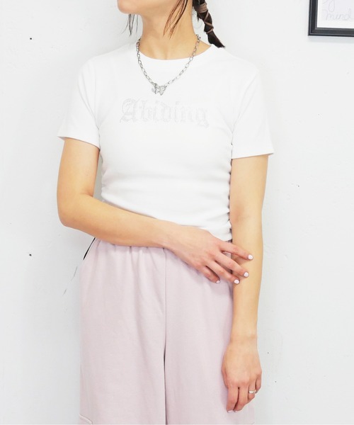 FUN(ファン)の「ロゴストーンカットソー(Tシャツ/カットソー・レディース・チャコールグレー/オフホワイト/カモフラージュ/ブラック・FREE)」の2枚目の写真