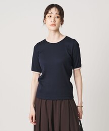 リブ バイカラーパイピング 五分袖 Tシャツ