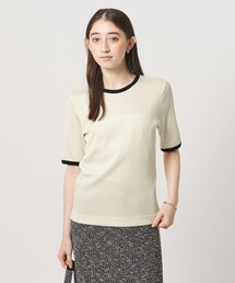 リブ バイカラーパイピング 五分袖 Tシャツ