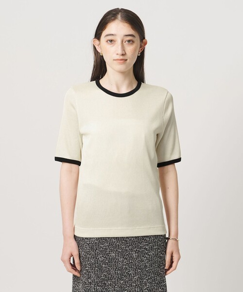 UNITED ARROWS（ユナイテッドアローズ）の「リブ バイカラーパイピング 五分袖 Tシャツ（Tシャツ/カットソー・レディース・ネイビー/ベージュ/ダークブラウン/ワイン/オフホワイト・FREE）」の18枚目の写真
