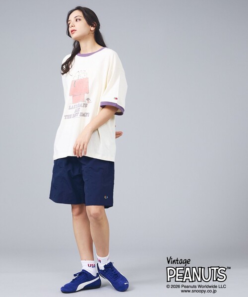 FRUIT OF THE LOOM（フルーツオブザルーム）の「【FRUIT OF THE LOOM/フルーツ・オブ・ザ・ルーム】FRUIT OF THE LOOM×PEANUTS/半袖/Tシャツ/スヌーピー（Tシャツ/カットソー・メンズ・パープル/スミクロ/ピンク・L/M）」の9枚目の写真