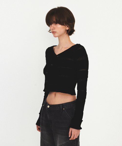 DIAGONAL(ダイアゴナル)の「STRIPE DIAGONAL BUTTON KNIT (black)(ニット/セーター・レディース・その他・FREE)」の2枚目の写真
