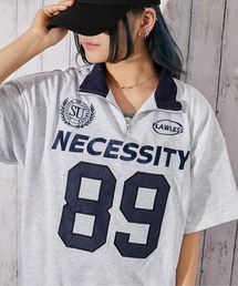《ナンバーロゴ×ハーフジップ》ビッグシルエットTシャツ／ストリート／春夏秋／全3色