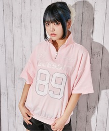 《ナンバーロゴ×ハーフジップ》ビッグシルエットTシャツ/ストリート/春夏秋/全3色