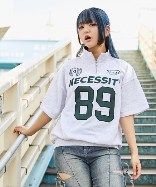 GORGE(ゴージ)の「《ナンバーロゴ×ハーフジップ》ビッグシルエットTシャツ/ストリート/春夏秋/全3色(Tシャツ/カットソー・レディース・ピンク/グリーン/ネイビー・F)」の8枚目の写真