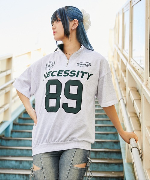 GORGE(ゴージ)の「《ナンバーロゴ×ハーフジップ》ビッグシルエットTシャツ/ストリート/春夏秋/全3色(Tシャツ/カットソー・レディース・ピンク/グリーン/ネイビー・F)」の7枚目の写真