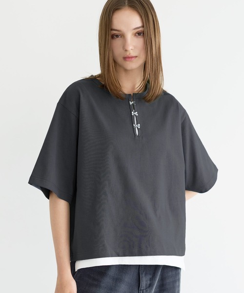 LILL(リル)の「シルバーパーツヘビーウエイトコットンヘンリーネックハーフスリーブカットソー(Tシャツ/カットソー・メンズ・チャコールグレー/ブラック/ホワイト/ブルーグレー/ワイン・XL/L/M/S)」の9枚目の写真