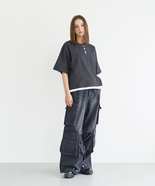 LILL(リル)の「シルバーパーツヘビーウエイトコットンヘンリーネックハーフスリーブカットソー(Tシャツ/カットソー・メンズ・チャコールグレー/ブラック/ホワイト/ブルーグレー/ワイン・XL/L/M/S)」の14枚目の写真