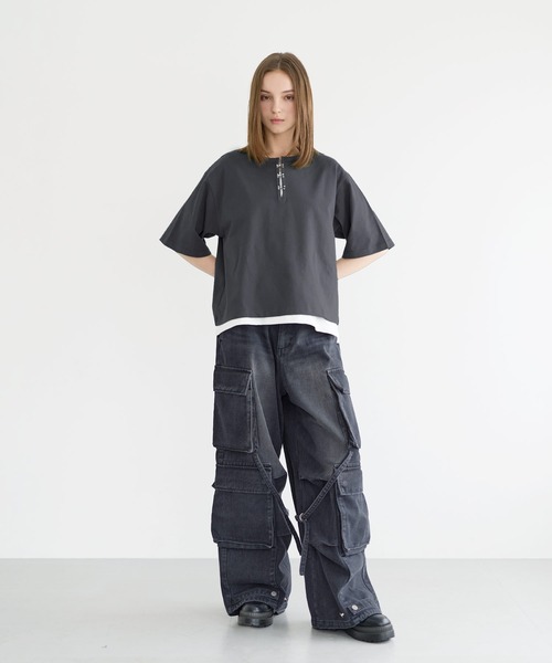 LILL(リル)の「シルバーパーツヘビーウエイトコットンヘンリーネックハーフスリーブカットソー(Tシャツ/カットソー・メンズ・チャコールグレー/ブラック/ホワイト/ブルーグレー/ワイン・XL/L/M/S)」の15枚目の写真