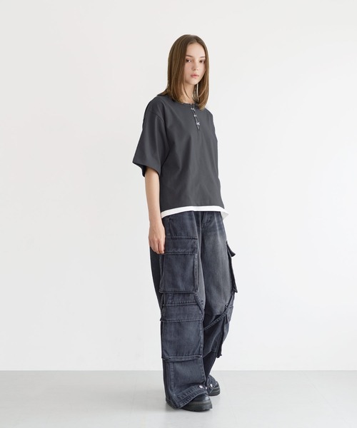 LILL(リル)の「シルバーパーツヘビーウエイトコットンヘンリーネックハーフスリーブカットソー(Tシャツ/カットソー・メンズ・チャコールグレー/ブラック/ホワイト/ブルーグレー/ワイン・XL/L/M/S)」の16枚目の写真