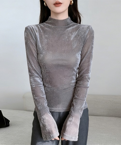ReRe(リリ)の「ベルベット調×タートルネックトップス(Tシャツ/カットソー・レディース・オフホワイト/グレー・LARGE/MEDIUM)」の11枚目の写真