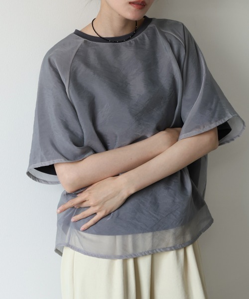 Bab（バブ）の「シアーレイヤードライクカットソー（Tシャツ/カットソー・レディース・チャコールグレー/グリーン/アイボリー/モカ・FREE）」の18枚目の写真