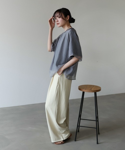 Bab（バブ）の「シアーレイヤードライクカットソー（Tシャツ/カットソー・レディース・チャコールグレー/グリーン/アイボリー/モカ・FREE）」の19枚目の写真