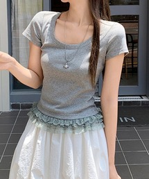 【大人ガーリー】レトロレースコンパクトTシャツ