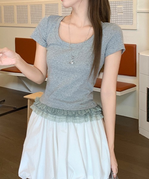 SallyLunn(サリーラン)の「【大人ガーリー】レトロレースコンパクトTシャツ(Tシャツ/カットソー・レディース・ホワイト/グレー・MEDIUM/LARGE)」の8枚目の写真
