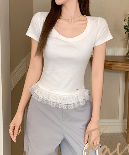 SallyLunn(サリーラン)の「【大人ガーリー】レトロレースコンパクトTシャツ(Tシャツ/カットソー・レディース・ホワイト/グレー・MEDIUM/LARGE)」の13枚目の写真