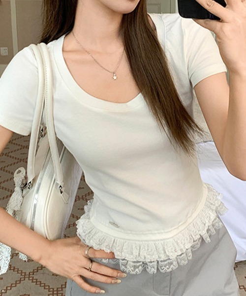SallyLunn(サリーラン)の「【大人ガーリー】レトロレースコンパクトTシャツ(Tシャツ/カットソー・レディース・ホワイト/グレー・MEDIUM/LARGE)」の15枚目の写真