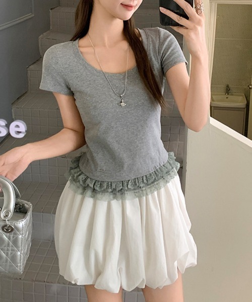 SallyLunn(サリーラン)の「【大人ガーリー】レトロレースコンパクトTシャツ(Tシャツ/カットソー・レディース・ホワイト/グレー・MEDIUM/LARGE)」の3枚目の写真