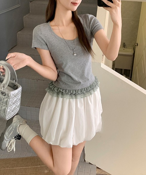 SallyLunn(サリーラン)の「【大人ガーリー】レトロレースコンパクトTシャツ(Tシャツ/カットソー・レディース・ホワイト/グレー・MEDIUM/LARGE)」の5枚目の写真