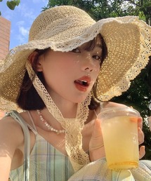 Mayree（メイリー）の「【Bls】【ZA】【Bling Leads】ウェーブデザイン ストローハット 日除け対策(BL)（ハット）」