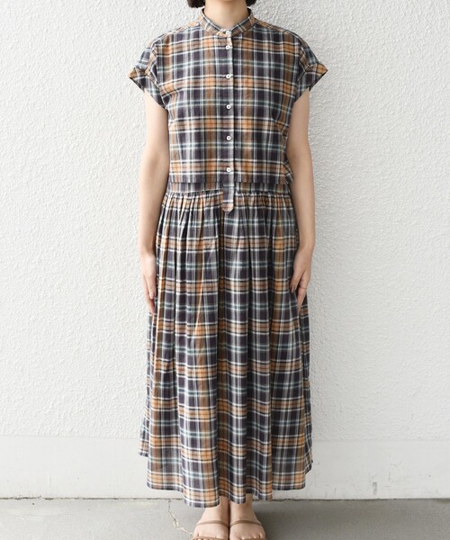 SHIPS Colors(シップス カラーズ)の「SHIPS Colors:〈手洗い可能〉マドラス チェック レイヤード ライク ワンピース◇(ワンピース・レディース・ブラウン/ピンク・ONE SIZE)」の7枚目の写真