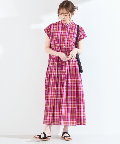 SHIPS Colors(シップス カラーズ)の「SHIPS Colors:〈手洗い可能〉マドラス チェック レイヤード ライク ワンピース◇(ワンピース・レディース・ブラウン/ピンク・ONE SIZE)」の21枚目の写真