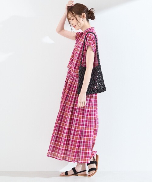 SHIPS Colors(シップス カラーズ)の「SHIPS Colors:〈手洗い可能〉マドラス チェック レイヤード ライク ワンピース◇(ワンピース・レディース・ブラウン/ピンク・ONE SIZE)」の22枚目の写真