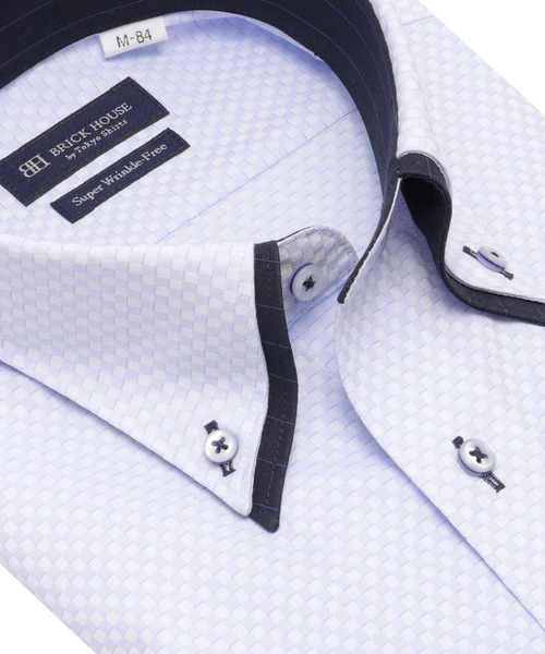TOKYO SHIRTS(トウキョウシャツ)の「形態安定ノンアイロン ボタンダウン 長袖ビジネスワイシャツ(ビジネスシャツ・メンズ・ブルー・首回り37cm-裄丈80cm/首回り37cm-裄丈84cm/首回り39cm-裄丈80cm/首回り39cm-裄丈84cm/首回り41cm-裄丈82cm/首回り41cm-裄丈86cm/首回り42cm-裄丈82cm/首回り42cm-裄丈86cm/首回り43cm-裄丈82cm/首回り43cm-裄丈86cm)」の2枚目の写真