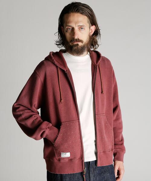 Schott(ショット)の「Schott/ショット/ASING ZIP HOODED SWEAT/エイジング ジップ パーカー(パーカー・メンズ・ブラウン/ブラック・2XL/XL/L/M)」の9枚目の写真