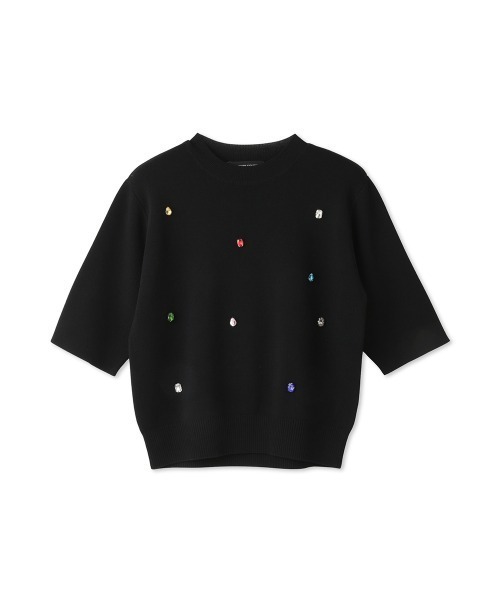 QUEENS COURT(クイーンズコート)の「カラービジューハーフスリーブニット(ニット/セーター・レディース・ブラック/オフホワイト・M)」の13枚目の写真