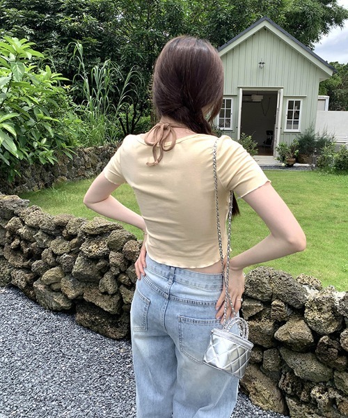 REMUR(レミュール)の「胸リボンレイヤード風トップス(Tシャツ/カットソー・レディース・ピンク/クリーム/サックスブルー/ネイビー・FREE)」の10枚目の写真