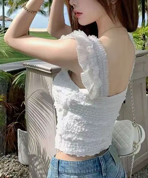 ammy.（エイミードット）の「【 ammy. / エイミードット 】 パッド付 フリル レース キャミソール（キャミソール・レディース・ブラック/ホワイト・FREE）」の3枚目の写真