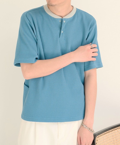 narifuri(ナリフリ)の「【narifuri】マルチワッフルヘンリーネックTシャツ NF1224(Tシャツ/カットソー・メンズ・チャコールグレー/ライトグレー/ホワイト/ブラック/ターコイズブルー・M/XL/S/L)」の10枚目の写真