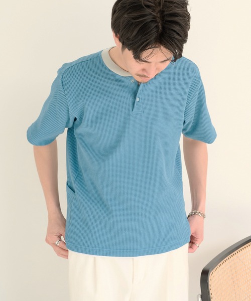 narifuri(ナリフリ)の「【narifuri】マルチワッフルヘンリーネックTシャツ NF1224(Tシャツ/カットソー・メンズ・チャコールグレー/ライトグレー/ホワイト/ブラック/ターコイズブルー・M/XL/S/L)」の8枚目の写真