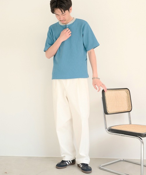 narifuri(ナリフリ)の「【narifuri】マルチワッフルヘンリーネックTシャツ NF1224(Tシャツ/カットソー・メンズ・チャコールグレー/ライトグレー/ホワイト/ブラック/ターコイズブルー・M/XL/S/L)」の11枚目の写真