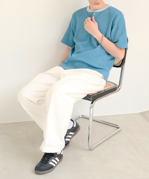 narifuri(ナリフリ)の「【narifuri】マルチワッフルヘンリーネックTシャツ NF1224(Tシャツ/カットソー・メンズ・チャコールグレー/ライトグレー/ホワイト/ブラック/ターコイズブルー・M/XL/S/L)」の12枚目の写真