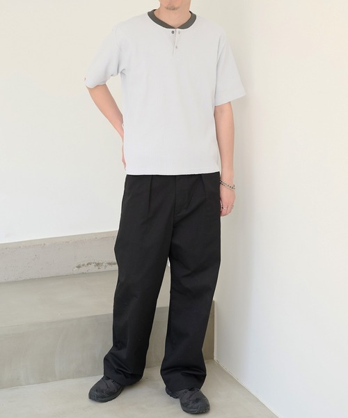 narifuri(ナリフリ)の「【narifuri】マルチワッフルヘンリーネックTシャツ NF1224(Tシャツ/カットソー・メンズ・チャコールグレー/ライトグレー/ホワイト/ブラック/ターコイズブルー・M/XL/S/L)」の6枚目の写真