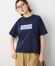 【Liberty】リバティプリントロゴ刺しゅうTシャツ【オーガニックコットンブレンド・UVカット・接触冷感】