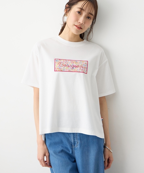 Petit Honfleur(プチオンフルール)の「【Liberty】リバティプリントロゴ刺しゅうTシャツ【オーガニックコットンブレンド・UVカット・接触冷感】(Tシャツ/カットソー・レディース・ホワイト/ネイビー・M/L)」の7枚目の写真