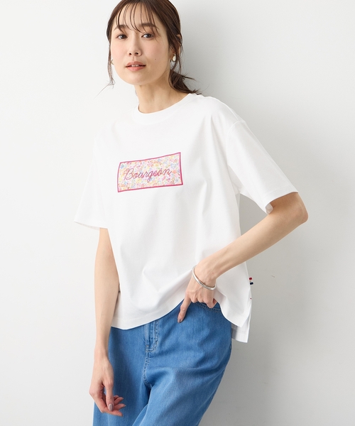 Petit Honfleur(プチオンフルール)の「【Liberty】リバティプリントロゴ刺しゅうTシャツ【オーガニックコットンブレンド・UVカット・接触冷感】(Tシャツ/カットソー・レディース・ホワイト/ネイビー・M/L)」の8枚目の写真