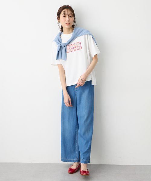 Petit Honfleur(プチオンフルール)の「【Liberty】リバティプリントロゴ刺しゅうTシャツ【オーガニックコットンブレンド・UVカット・接触冷感】(Tシャツ/カットソー・レディース・ホワイト/ネイビー・M/L)」の9枚目の写真