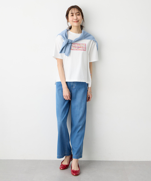 Petit Honfleur(プチオンフルール)の「【Liberty】リバティプリントロゴ刺しゅうTシャツ【オーガニックコットンブレンド・UVカット・接触冷感】(Tシャツ/カットソー・レディース・ホワイト/ネイビー・M/L)」の10枚目の写真