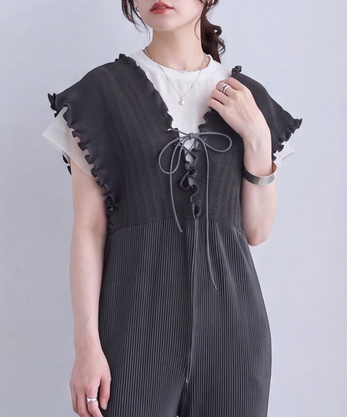 SELECT LEVERY(セレクトリベリー)の「ポケット付き セルフカット 2wayギャザーミニプリーツオールインワン(サロペット/オーバーオール・レディース・チャコール/グレイッシュベージュ/ブラック・FREE)」の11枚目の写真