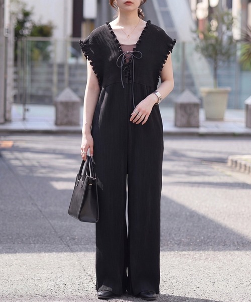 SELECT LEVERY(セレクトリベリー)の「ポケット付き セルフカット 2wayギャザーミニプリーツオールインワン(サロペット/オーバーオール・レディース・チャコール/グレイッシュベージュ/ブラック・FREE)」の18枚目の写真
