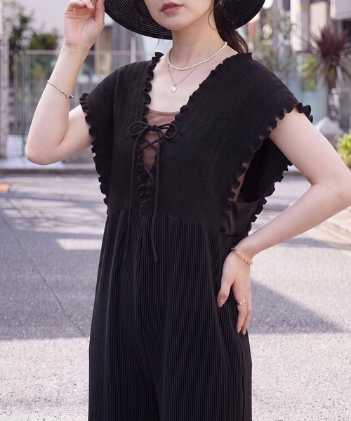 SELECT LEVERY(セレクトリベリー)の「ポケット付き セルフカット 2wayギャザーミニプリーツオールインワン(サロペット/オーバーオール・レディース・チャコール/グレイッシュベージュ/ブラック・FREE)」の19枚目の写真
