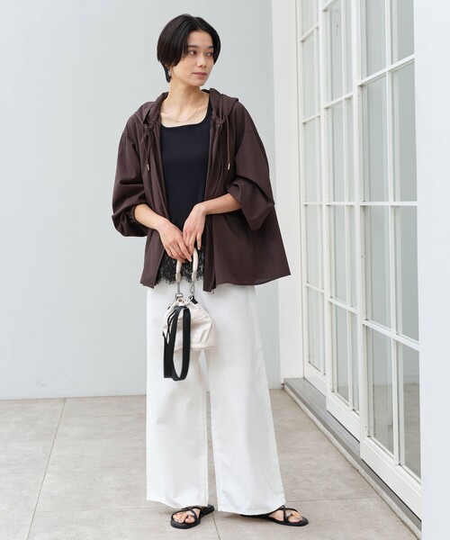 green label relaxing（グリーンレーベルリラクシング）の「［size SHORTあり］フード ギャザー シャツ  UVカット 通気性 吸水速乾（シャツ/ブラウス・レディース・オフホワイト/ダークブラウン/ベージュ・SHORT/FREE）」の22枚目の写真