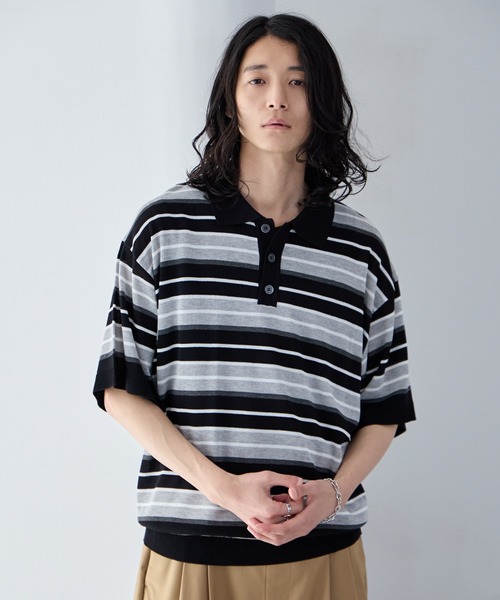Border Knit Polo Shirt / ボーダーニットポロシャツ（ポロシャツ